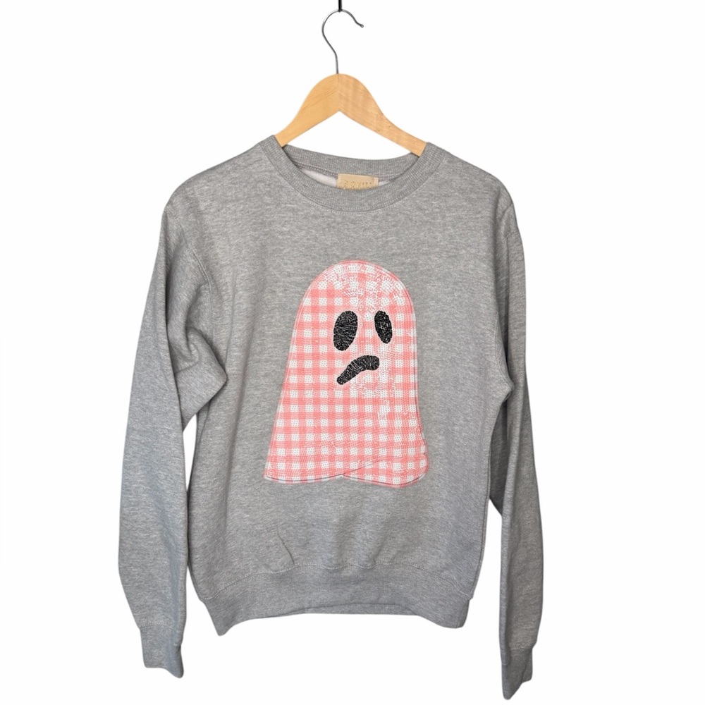 JUDITH MARCH Sequin Pink Checkered Ghost Sweatshirt